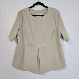 Ingrid Isabel Taupe Pleated Tunic Top Shirt Short Sleeve Back Zip L